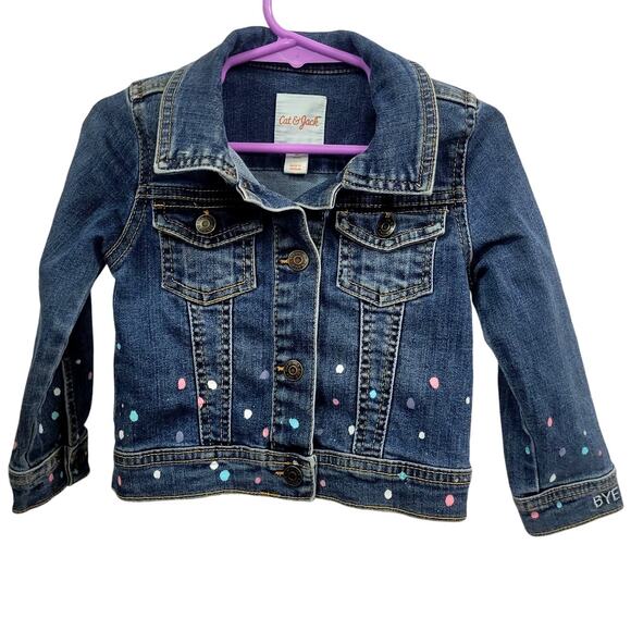 Cat & Jack Denim Paint Splatter Jacket Girl's Size 2T - Picture 1 of 6